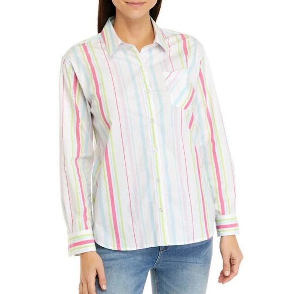 Crown & Ivy Oxford Style Button Up Shirt - XL Pastel Striped